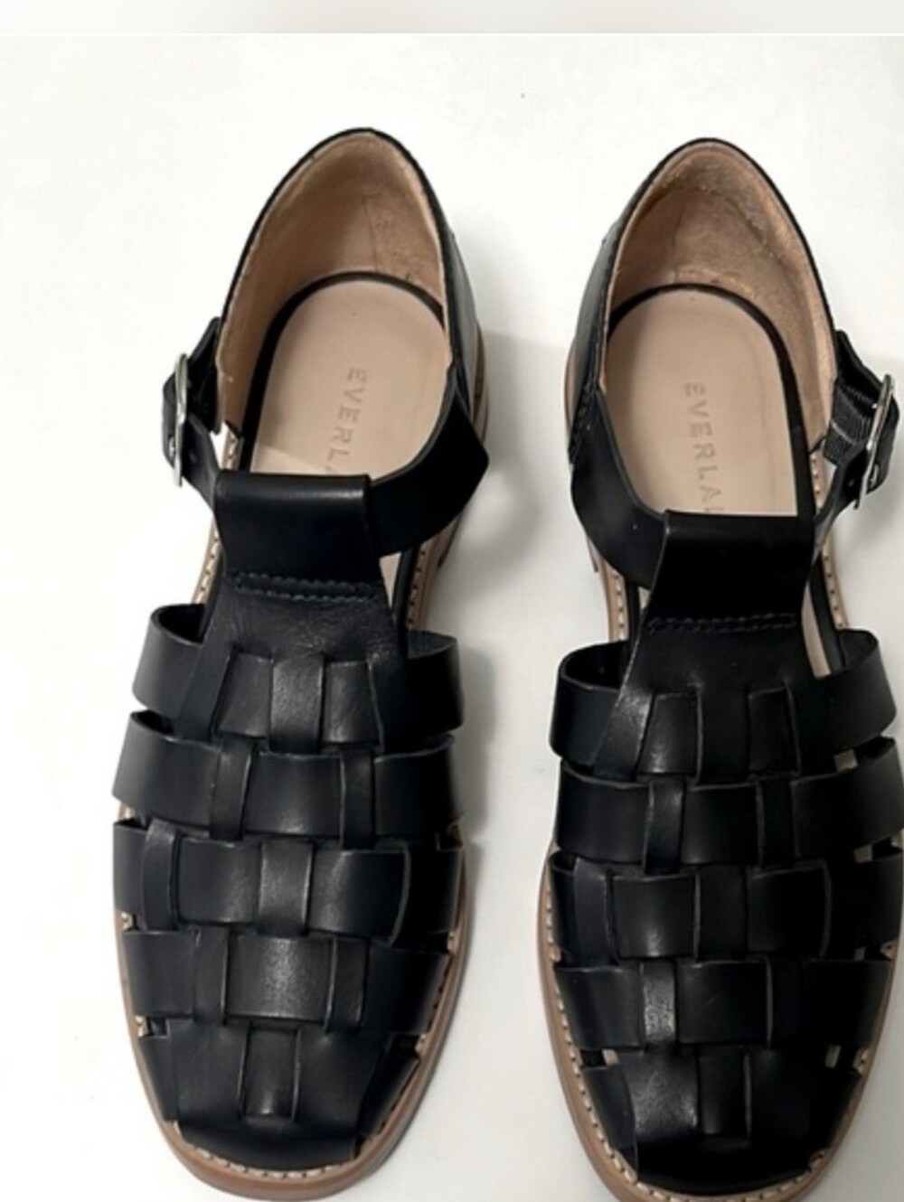 :Everlane Black Leather Fisherman Sandals Size 7 US (37 EU) - Excellent Pre-Own.